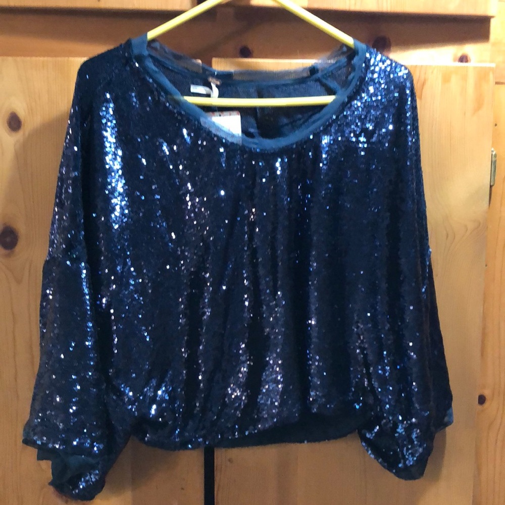 NWT Free People navy sequin crop top